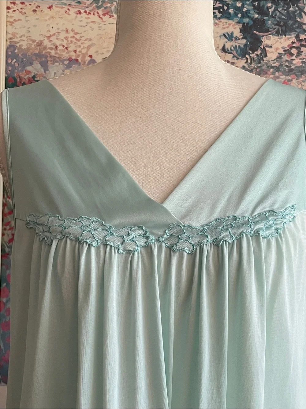 Vintage 70s Slip Dress Small Light Blue Nightgown Coquette Cottagecore Fairycore